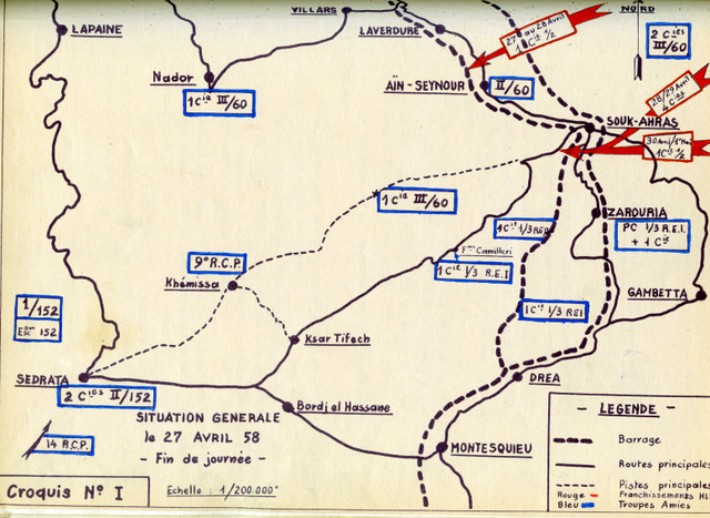  Ce croquis indique quelles étaient les Unités d' Infanterie présentes dans le secteur  à la date du 27 Avril 1957