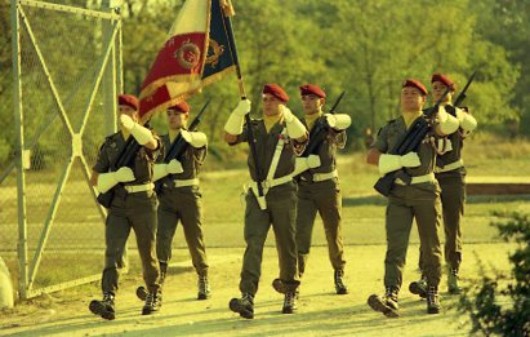 Le Drapeau du 1° R.C.P.va recevoir les Honneurs puis défiler devant les rangs du contingent 1988/08